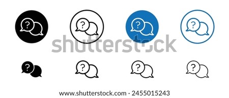 Comment question icon set. faq icon. question and answer pictogram. inquire bubble. ask or request icon. frequently asked questions icon in black and blue and blue color.