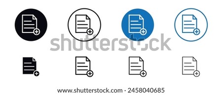 Add Document Line Icon Collection. Add New File or Page Sign in black and blue Color.
