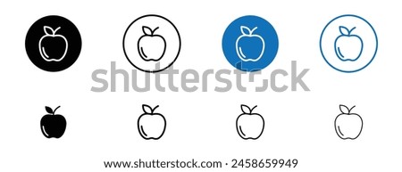Apple vector icon set. Healthy apple fruit sign in black and blue color.