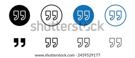 Quote right vector icon set. double quotation vector icon. discussion dialog remark open and close quote icon in black and blue color.