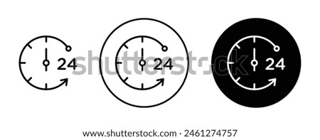 Time twenty four line icon set. 24-hour service vector sign in black and blue color.