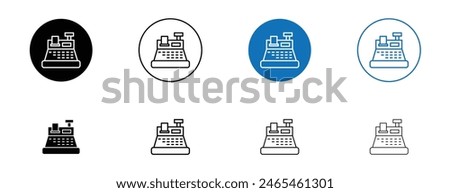 Cash register vector icon set. register cash machine sign. supermarket or retail store checkout counter cash register machine icon in black and blue color.