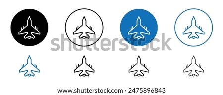 Fighter jet vector icon set. military supersonic war plane vector icon in black and blue color.