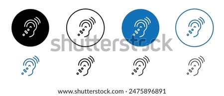 Assistive listening systems vector icon set. ear hear aid vector sign in black and blue color.