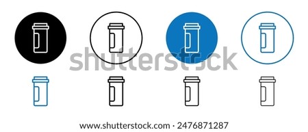 Prescription bottle thin line black and blue icon