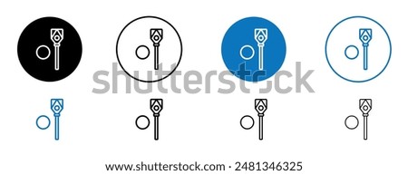 Broom-ball vector icon set in black and blue color.