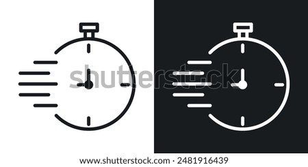 Time fast icon set. rapid speed delivery vector symbol. quick short time clock sign. faster or instant delivery icon in black filled and outlined style.