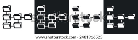 Folder tree icon set. directory structure vector symbol. data sub folder hierarchy pictogram in black filled and outlined style.