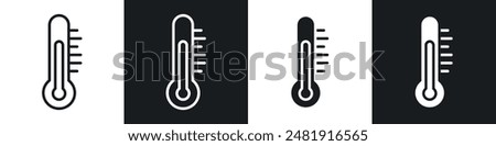 Temperature icon set. high and low temperature thermometer vector symbol. summer warm climate sign in black filled and outlined style.