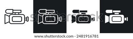 Camcorder icon set. video camera vector symbol. video recording button. video recorder sign in black filled and outlined style.