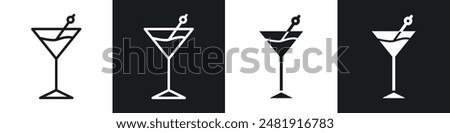 Cocktail icon set. drink glasses vector symbol. club or restaurant coctail glass sign in black filled and outlined style.