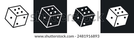 Dice icon set. board game die cube vector symbol. Casino dice pair sign in black filled and outlined style.