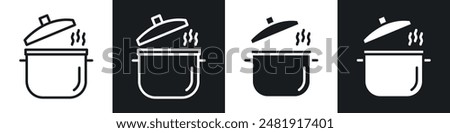 Pot icon set. food cooking asian clay pot vector symbol. kitchenware utensil pot icon in filled and outlined style.