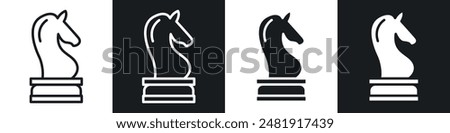 Chess icon set. knight horse head piece vector symbol. strategic chess piece icon in black filled and outlined style.