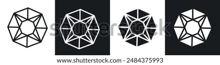 Dice d20 icon set. die with 20 sides vector symbol. 3d d20 polyhedron icon in black filled and outlined style.