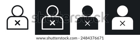 Delete user icon set. restricted member user vector symbol. remove account sign. cancel account icon in black filled and outlined style.
