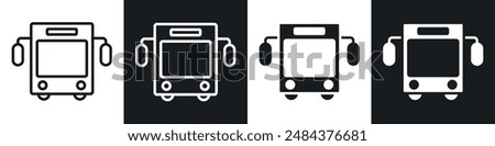 Bus icon set. city public bus front view vector symbol. road trip tour bus sign in black filled and outlined style.