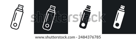 USB pendrive icon set. data transfer computer usb drive vector symbol. portable storage pendrive device sign in filled and outlined style.