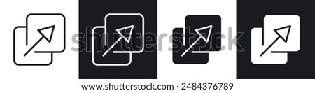 Resize icon set. upscale streamline screen vector button. scalable big size window sign. maximize or extend image icon. scale full screen button in black filled and outlined style.