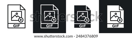 Gif icon set. animated gif format vector symbol. Gif extension file icon in black filled and outlined style.