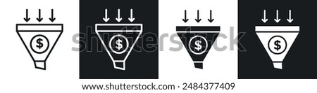 Sales Funnel icon set. conversion marketing funnel vector symbol. filtration sign. lead funnel icon in black filled and outlined style.