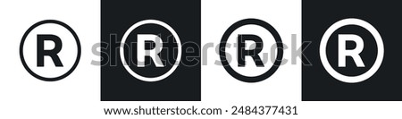 registered icon set. R register vector symbol. copy right trademark registered R sign in black filled and outlined style.