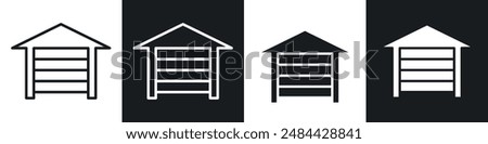 Garage icon set. car parking vector symbol. vehicle repair maintenance garage sign in black and blue color.