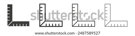 Ruler combined liner and solid vector icon set in black color