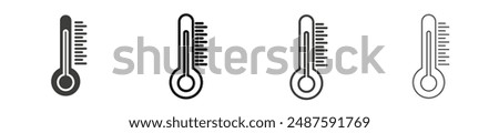 Thermometer half liner and solid vector icon set in black color