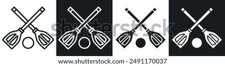 Broom-ball vector icon set in black and white filld and outlined style.