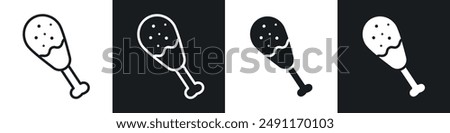 Drumstick bite vector icon set in black and white filld and outlined style.