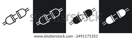 Plug connection vector icon set in black and white filld and outlined style.