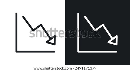 Arrow trend-down vector icon set in black and white filld and outlined style.