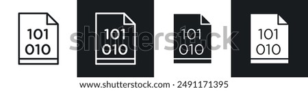 File Binary vector icon set in black and white filld and outlined style.