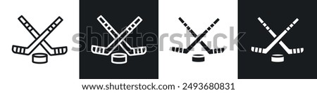 Hockey sticks vector icon set in black and white filld and outlined style.