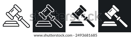 Gavel vector icon set in black and white filld and outlined style.