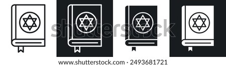 Tanakh book vector icon set in black and white filld and outlined style.