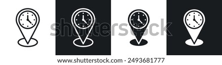 Real time location vector icon set in black and white filld and outlined style.