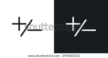 Plus minus vector icon set in black and white filld and outlined style.