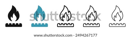 Fire burner vector icon set in black and blue colors