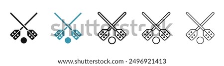 Broom-ball vector icon set in black and blue colors