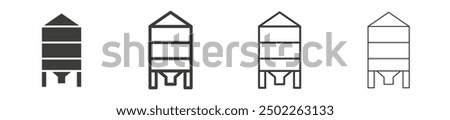 Silo vector icon set in black solid and outline.