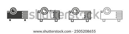 Projector vector icon set in black solid and outline.