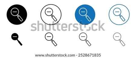 Zoom out icon featuring a magnifying glass with a minus sign, for reducing magnification.