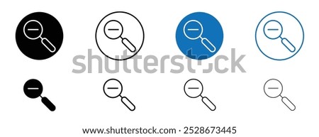 Zoom out icon featuring a magnifying glass with a minus sign, for reducing magnification.