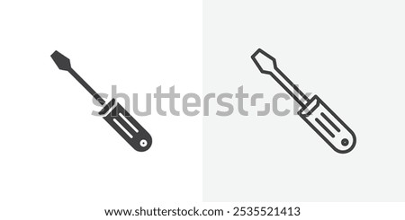 Screwdriver icon in black filled and thin line stroke.