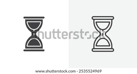 hourglass icon in black filled and thin line stroke.