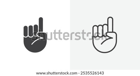 Finger pointing icon in black filled and thin line stroke.