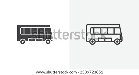 bus icon in black filled and thin line stroke.