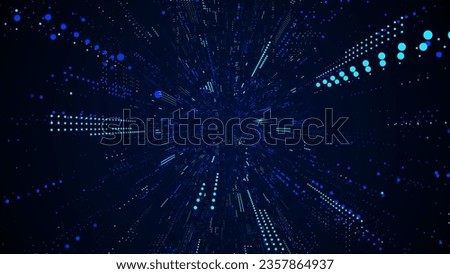 Vector cyber futuristic speed tunnel. Sci-fi blue wormhole. Matrix technology decoder. Abstract 3D wireframe portal with connections lines and dots. Data flow. Technology funnel with dots.